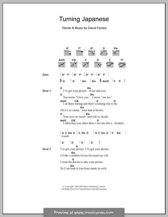Turning Japanese (The Vapours): Lyrics and chords by David Fenton