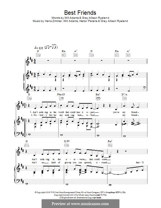 Best Friends (from Madagascar 2): For voice and piano (or guitar) by Gray Allison Ryeland, Hans Zimmer, Heitor Pereira, will.i.am, James Levine