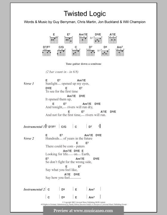 Twisted Logic (Coldplay): Lyrics and chords by Chris Martin, Guy Berryman, Jonny Buckland, Will Champion