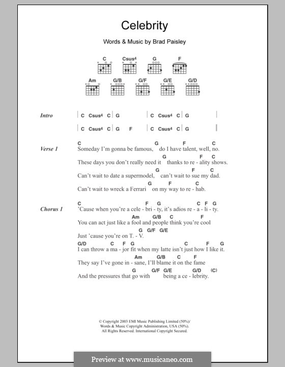 Celebrity: Lyrics and chords by Brad Paisley