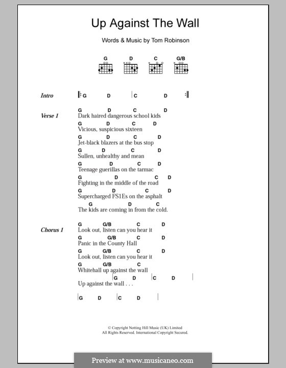 Up Against the Wall (The Tom Robinson Band): Lyrics and chords by Thomas Robinson