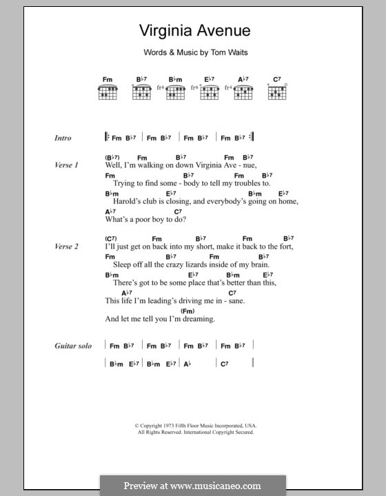 Virginia Avenue: Lyrics and chords by Tom Waits