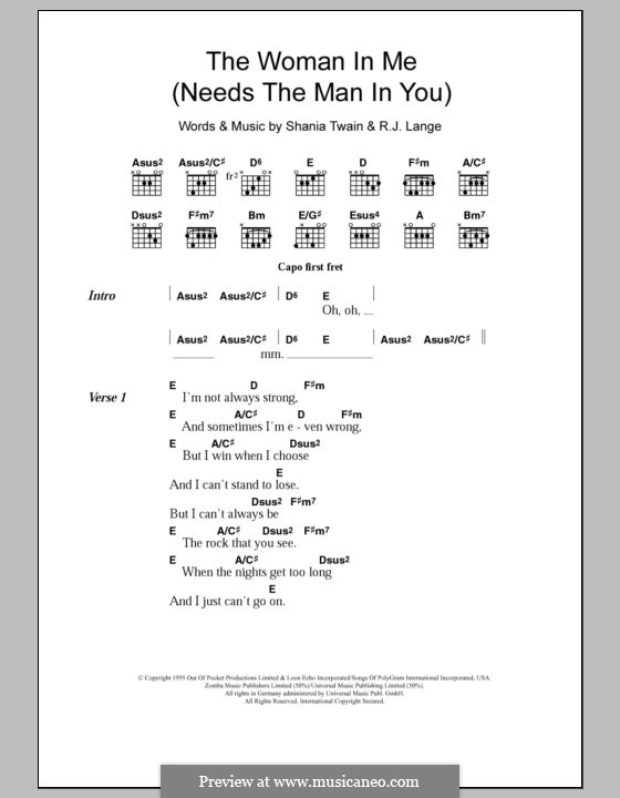 The Woman in Me (Needs the Man in You): Lyrics and chords by Robert John Lange, Shania Twain