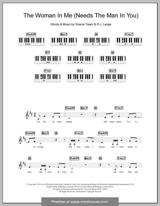 The Woman in Me (Needs the Man in You): For keyboard by Robert John Lange, Shania Twain