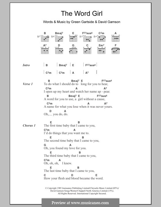 The Word Girl (Scritti Politti): Lyrics and chords by David Gamson, Green Gartside