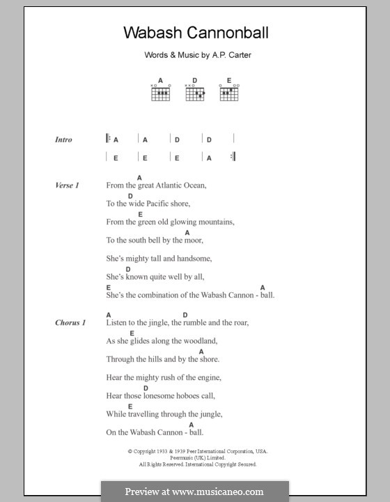 Wabash Cannonball (Roy Acuff): Lyrics and chords by A.P. Carter