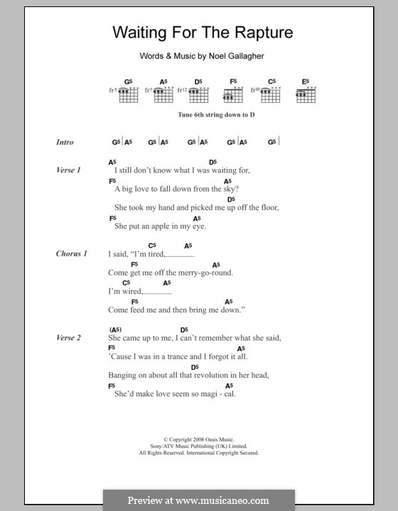 Waiting for the Rapture (Oasis): Lyrics and chords by Noel Gallagher