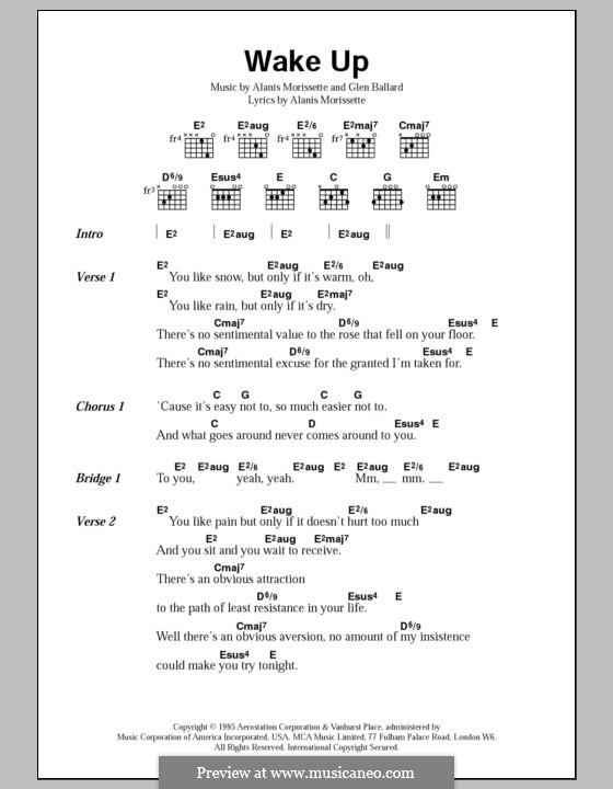 Wake Up (from Jagged Little Pill The Musical): Lyrics and chords by Alanis Morissette, Glen Ballard