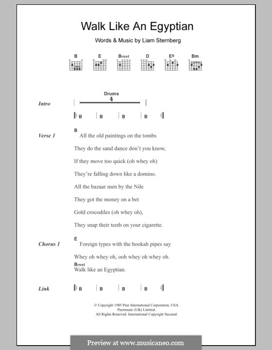 Walk Like an Egyptian (The Bangles): Lyrics and chords by Liam Sternberg