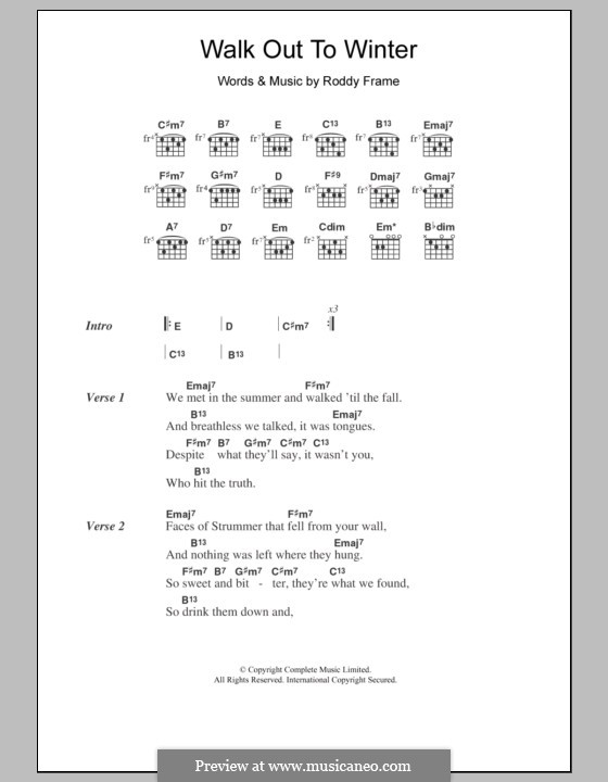 Walk Out to Winter (Aztec Camera): Lyrics and chords by Roddy Frame