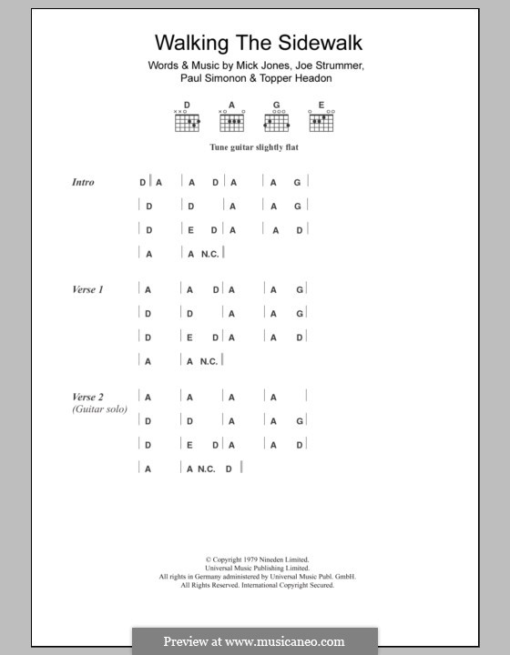 Walking the Sidewalk (The Clash): Lyrics and chords by Joe Strummer, Mick Jones, Paul Simonon, Topper Headon