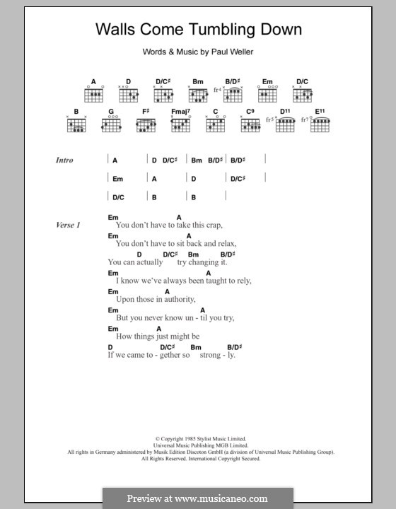 Walls Come Tumbling Down (The Style Council): Lyrics and chords by Paul Weller