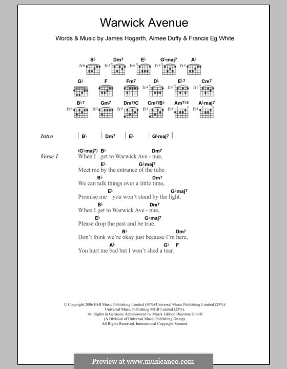 Warwick Avenue (Duffy): Lyrics and chords by Jimmy Hogarth, Aimee Duffy, Eg White