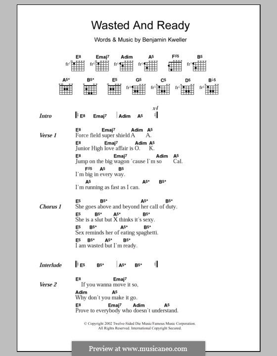 Wasted and Ready: Lyrics and chords by Benjamin Kweller