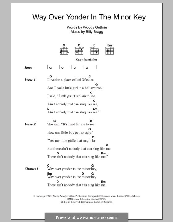Way Over Yonder in the Minor Key: Lyrics and chords by Billy Bragg