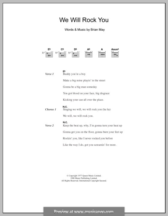 We Will Rock You (Queen): Lyrics and chords by Brian May