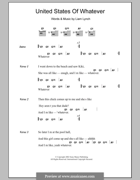 United States of Whatever: Lyrics and chords by Liam Lynch