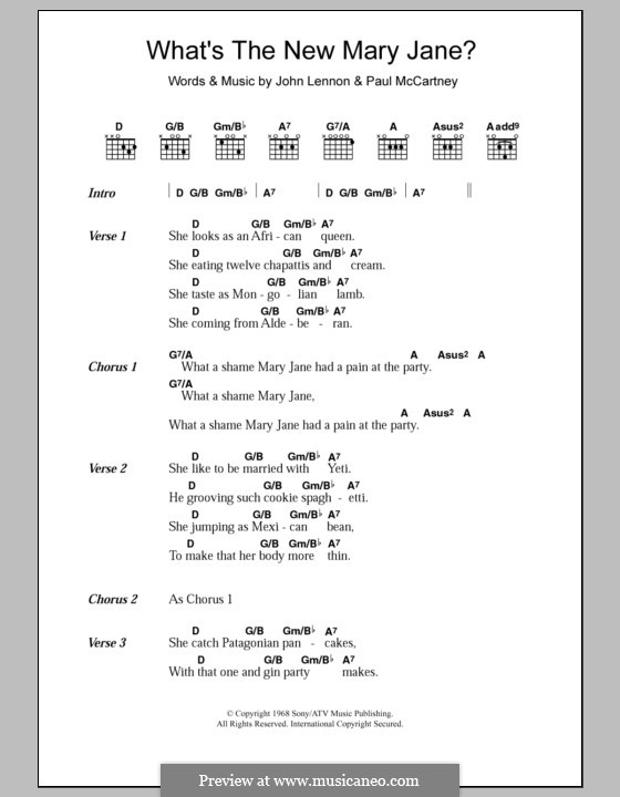 What's the New Mary Jane? (The Beatles): Lyrics and chords by John Lennon, Paul McCartney