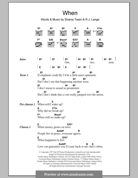 When: Lyrics and chords by Robert John Lange, Shania Twain