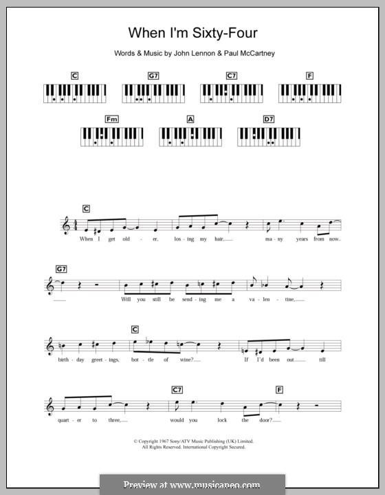 When I'm Sixty-Four (The Beatles), for One Instrument: For keyboard by John Lennon, Paul McCartney