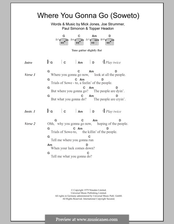 Where You Gonna Go (Soweto): Lyrics and chords (The Clash) by Joe Strummer, Mick Jones, Paul Simonon, Topper Headon