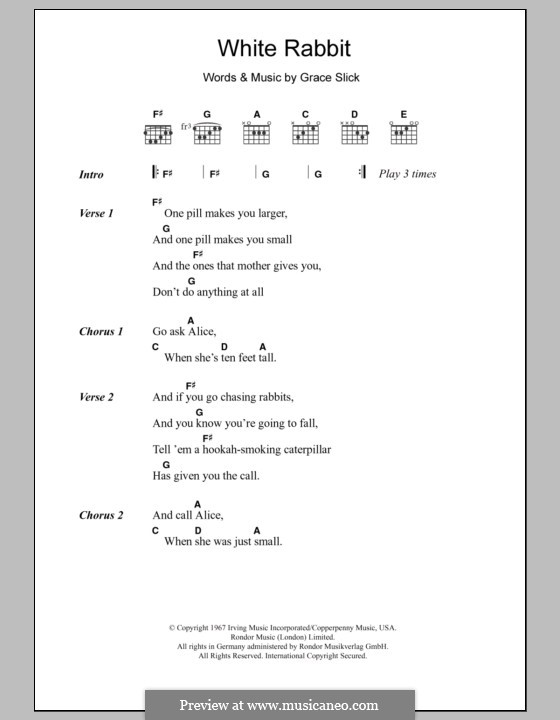 White Rabbit (Jefferson Airplane): Lyrics and chords by Grace Slick