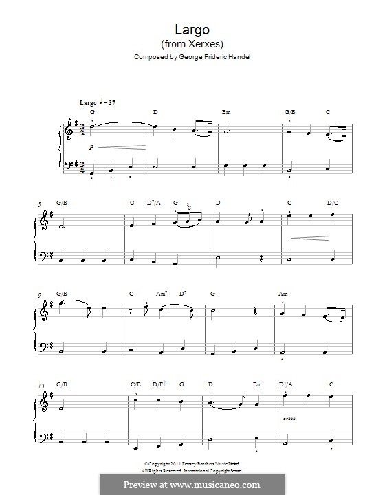 Largo (Ombra mai fu) printable score: For easy piano with chords by Georg Friedrich Händel