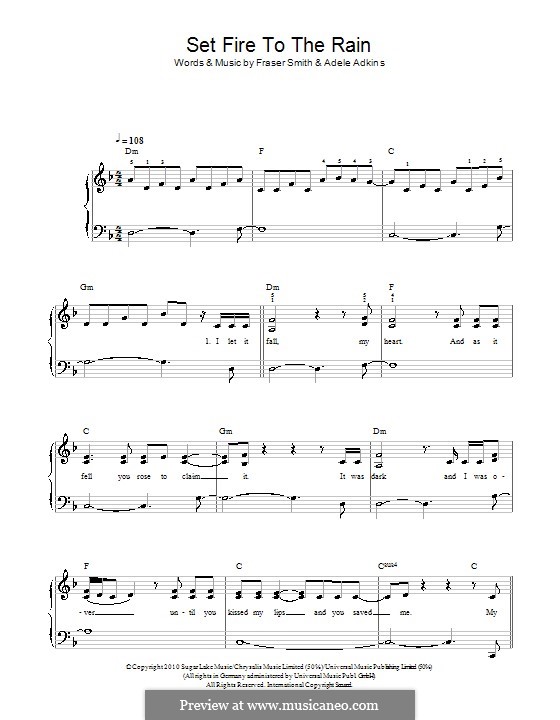 Set Fire to the Rain: For easy piano by Adele, Fraser T. Smith