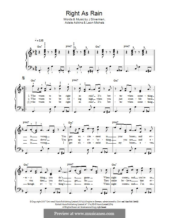 Right as Rain: For easy piano by Adele, Jeffrey Silverman, Leon Michels