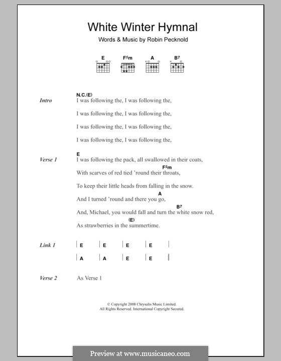 White Winter Hymnal (Fleet Foxes): Lyrics and chords by Robin Pecknold