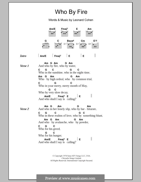 Who By Fire: Lyrics and chords by Leonard Cohen