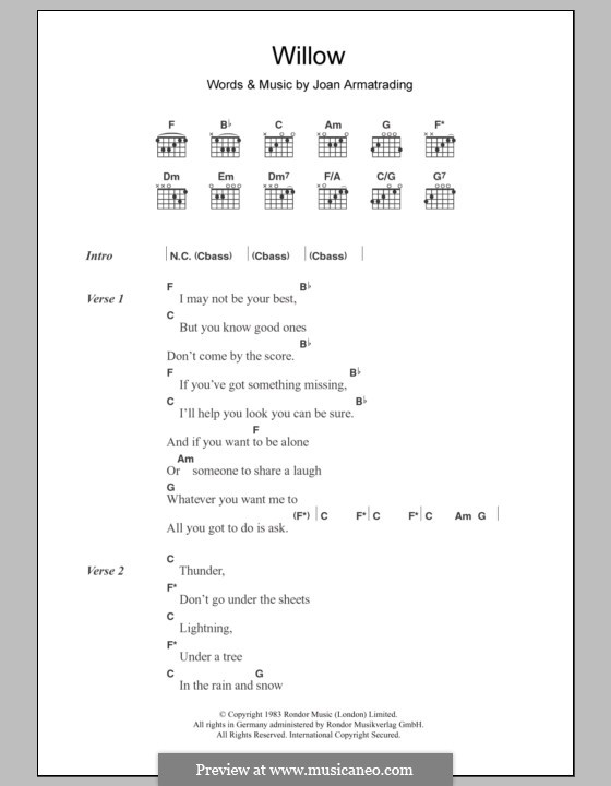 Willow: Lyrics and chords by Joan Armatrading