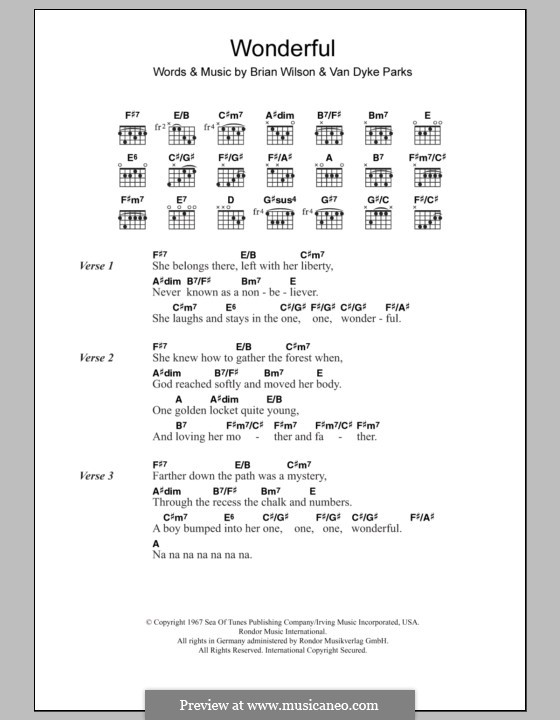 Wonderful (The Beach Boys): Lyrics and chords by Brian Wilson, Van Dyke Parks