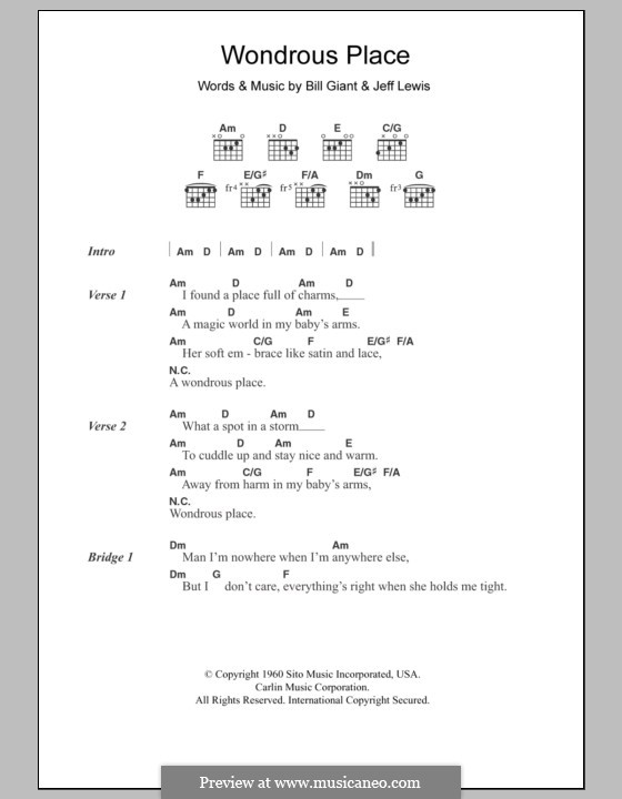 Wondrous Place (Billy Fury): Lyrics and chords by Bill Giant, Jeff Lewis