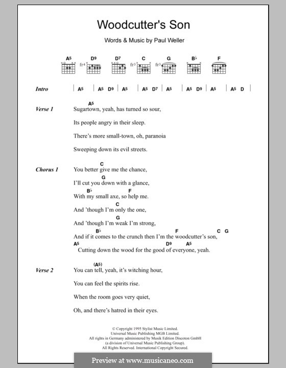 Woodcutter's Son: Lyrics and chords by Paul Weller