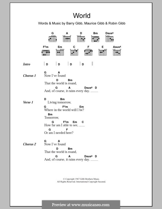 World (The Bee Gees): Lyrics and chords by Barry Gibb, Maurice Gibb, Robin Gibb