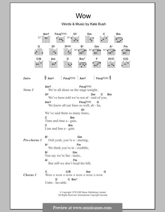 Wow: Lyrics and chords by Kate Bush