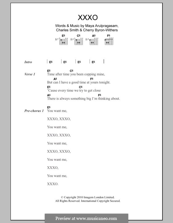 XXXO (M.I.A.): Lyrics and chords by Charles W. Smith, Cherry Byron-Withers, Mathangi Arulpragasam