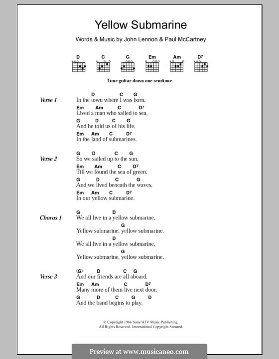 Yellow Submarine (The Beatles): Lyrics and chords by John Lennon, Paul McCartney