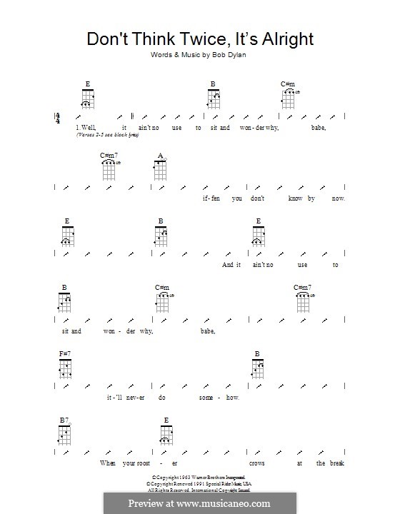 Don T Think Twice It S Alright By B Dylan Sheet Music On Musicaneo