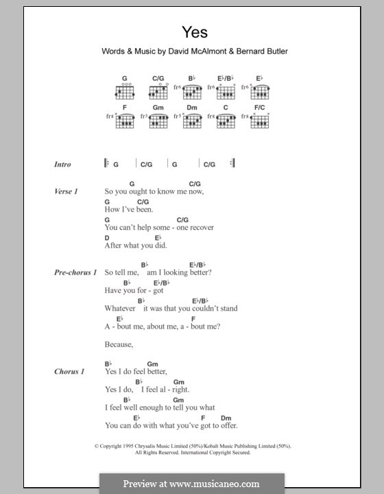 Yes (McAlmont & Butler): Lyrics and chords by Bernard Butler, David McAlmont