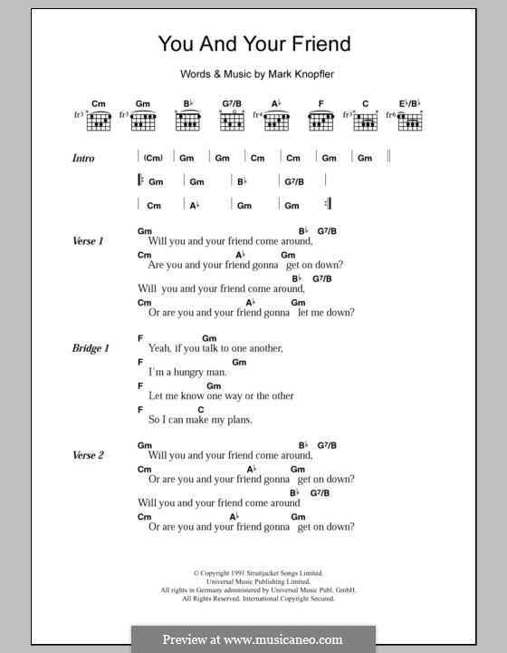 You and Your Friend (Dire Straits): Lyrics and chords by Mark Knopfler
