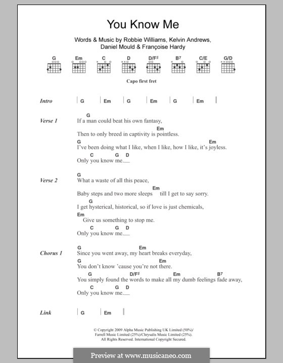 You Know Me: Lyrics and chords by Daniel Mould, Françoise Hardy, Kelvin Andrews, Robbie Williams