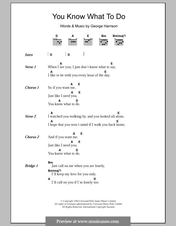 You Know What to do (The Beatles): Lyrics and chords by George Harrison