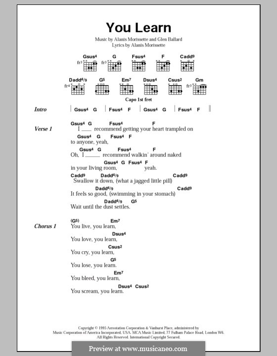 You Learn (from Jagged Little Pill The Musical): Lyrics and chords by Alanis Morissette, Glen Ballard