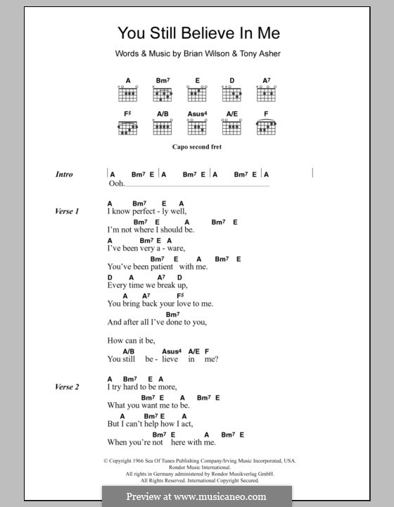 You Still Believe in Me (The Beach Boys): Lyrics and chords by Brian Wilson, Tony Asher