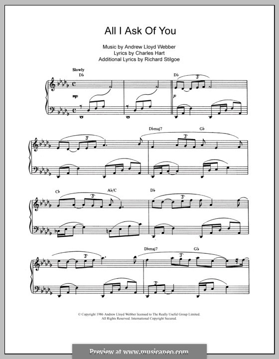 All I Ask of You, for piano: For a single performer by Andrew Lloyd Webber