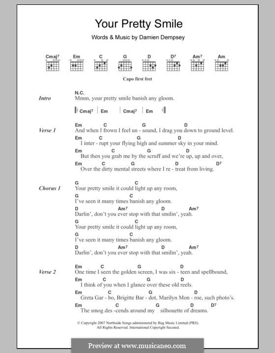 Your Pretty Smile: Lyrics and chords by Damien Dempsey