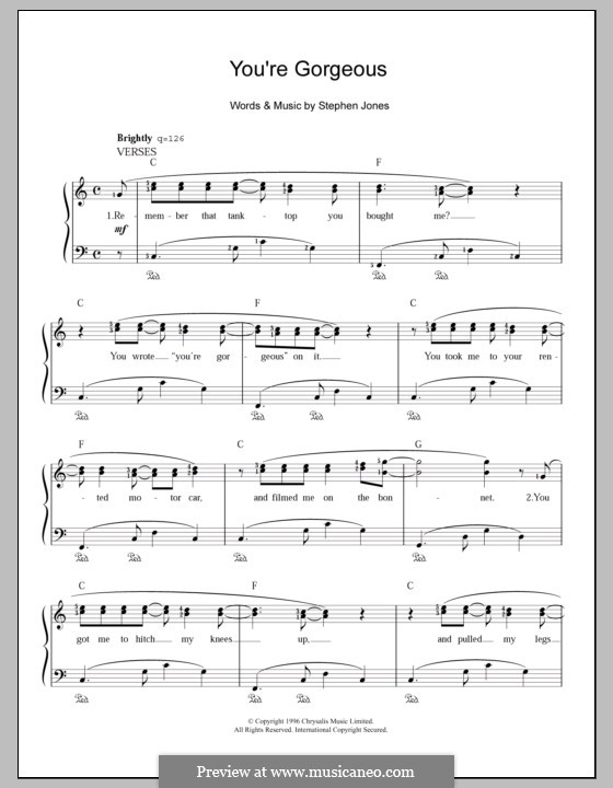 You're Gorgeous (Babybird): For voice and piano by Stephen Jones