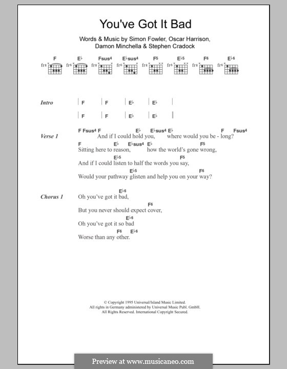 You've Got It Bad (Ocean Colour Scene): Lyrics and chords by Damon Minchella, Oscar Harrison, Simon Fowler, Steve Cradock